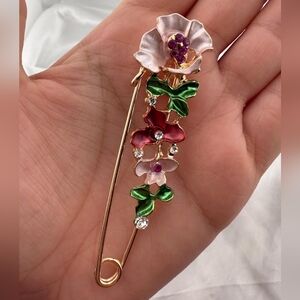 Luxury Betsey Johnson Floral Gold and Red Brooch